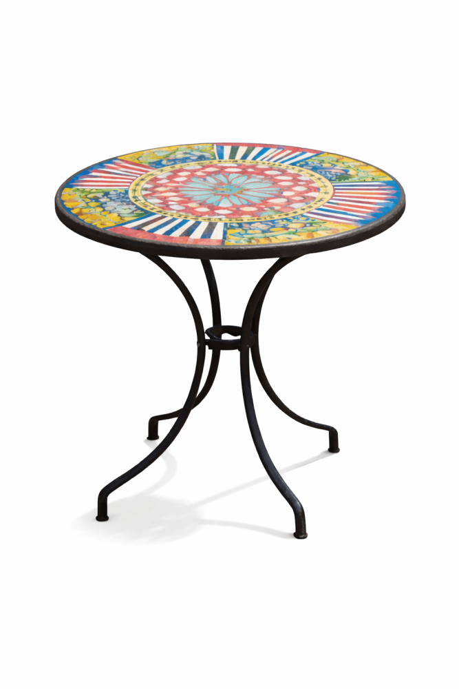 Preview: Table basse ronde en pierre de lave avec décor sicilien traditionnel